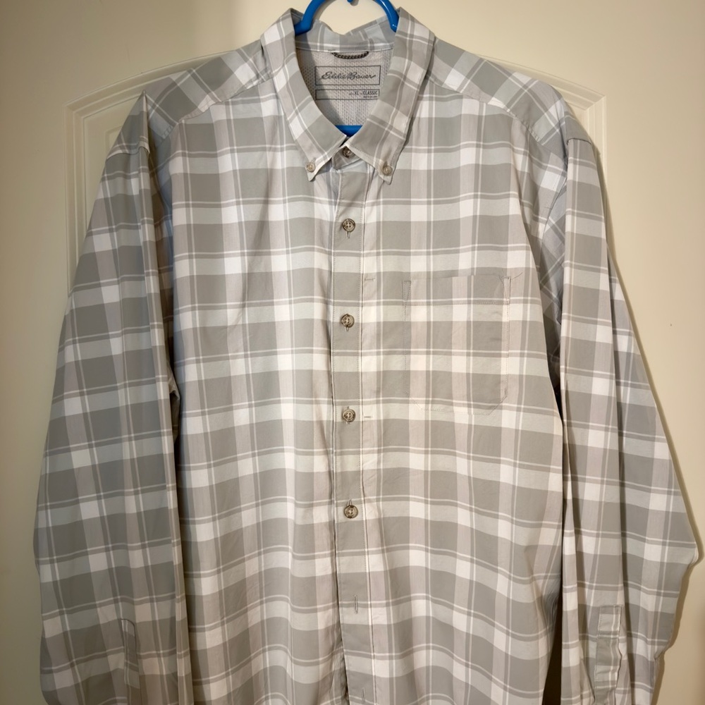 Eddie Bauer Light Gray Plaid Button Down Shirt